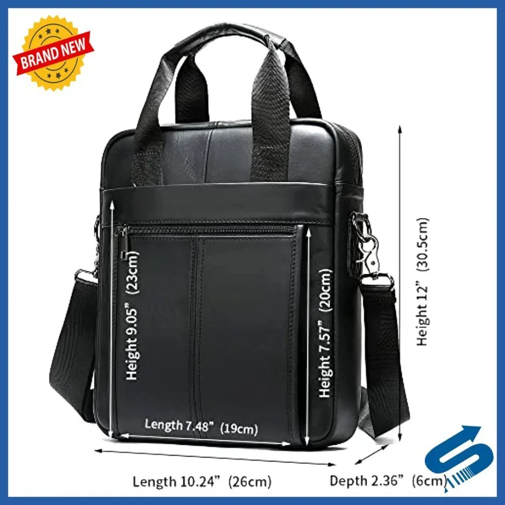 Genuine Leather Messenger Bag for Men, Adjustable Crossbody, Large Capacity